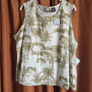 Havana Jack's Cafe Safari Chic Tropical Print Sleeveless Tank Top 2X Beige Olive